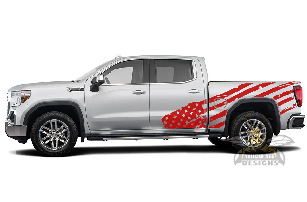 USA Flag bed side Graphics Vinyl Decals Compatible with GMC Sierra Crew Cab - Image 4
