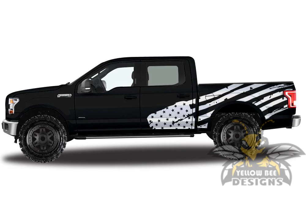 USA Flag Bed Sticker Graphics Vinyl Decals Compatible with Ford F150 Super Crew Cab 5.5'' - Image 4