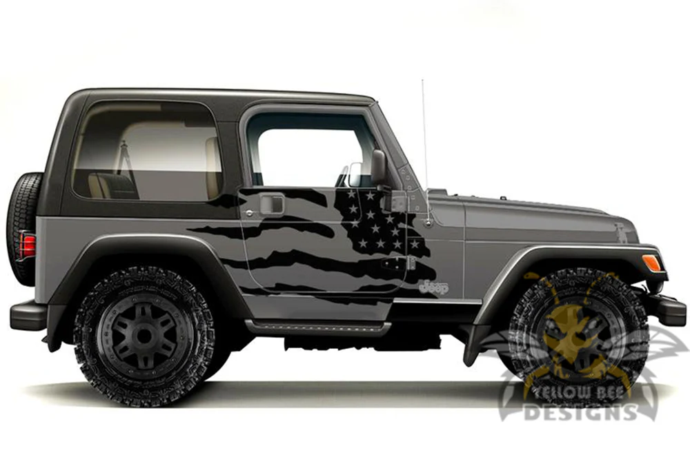 USA Flag Graphics Kit Vinyl Decal Compatible with Jeep JK Wrangler 2007-2018 - Image 3