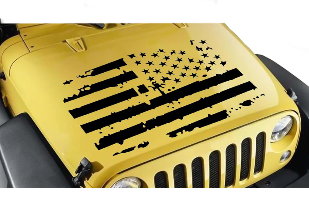 USA Flag Hood Graphics Vinyl Decals Compatible with Jeep Wrangler