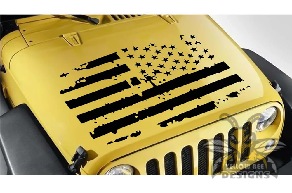 USA Flag Hood Graphics Vinyl Decals Compatible with Jeep Wrangler - Image 2