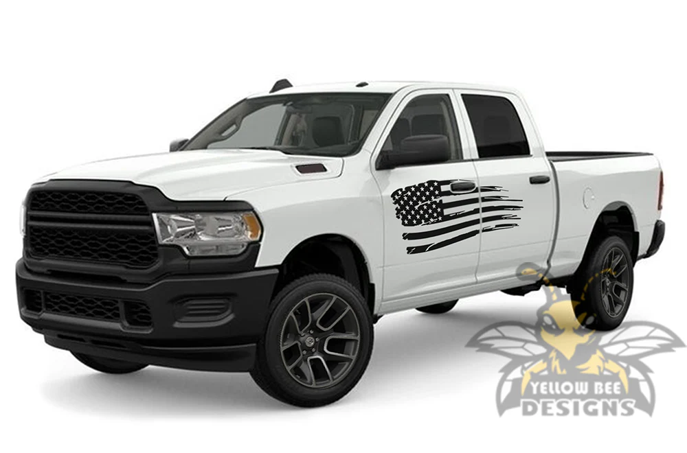 USA Flag Side Graphics Kit Vinyl Decal Compatible with Dodge Ram 2500 Crew Cab - Image 2