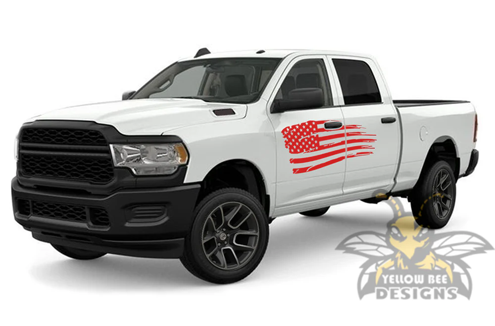 USA Flag Side Graphics Kit Vinyl Decal Compatible with Dodge Ram 2500 Crew Cab - Image 3