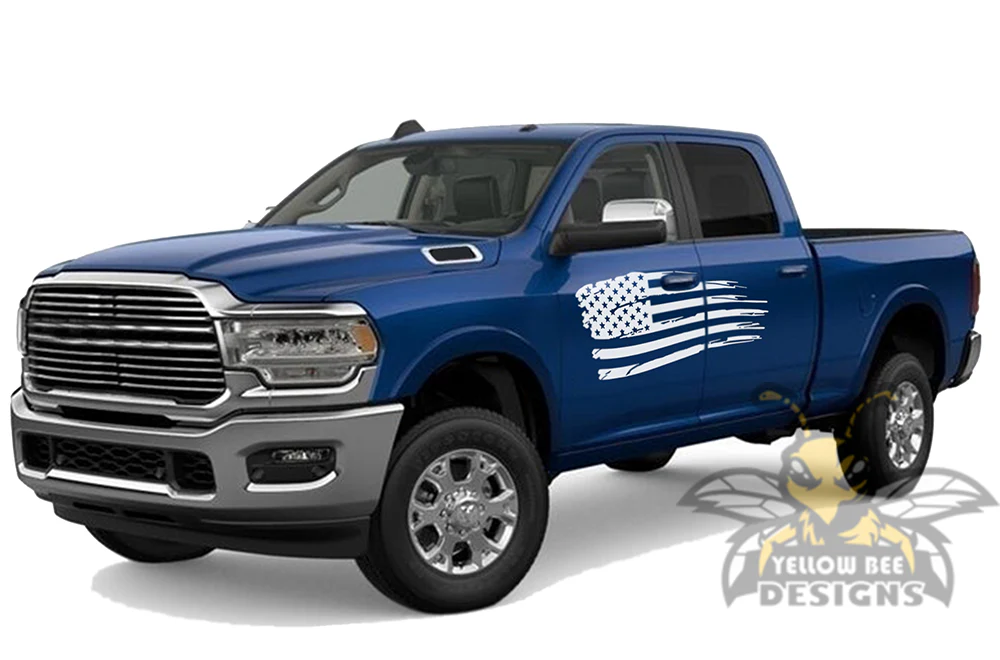 USA Flag Side Graphics Kit Vinyl Decal Compatible with Dodge Ram 2500 Crew Cab - Image 4