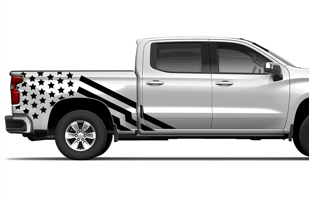 USA Flag Side Graphics Vinyl Decals Compatible with Chevrolet Silverado 1500