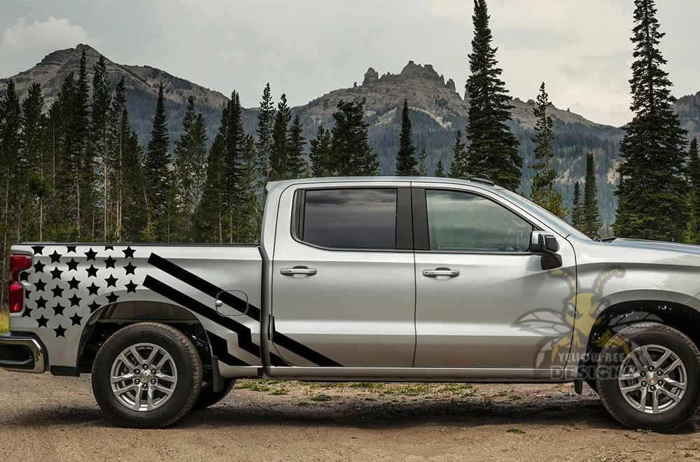 USA Flag Side Graphics Vinyl Decals Compatible with Chevrolet Silverado 1500 - Image 2