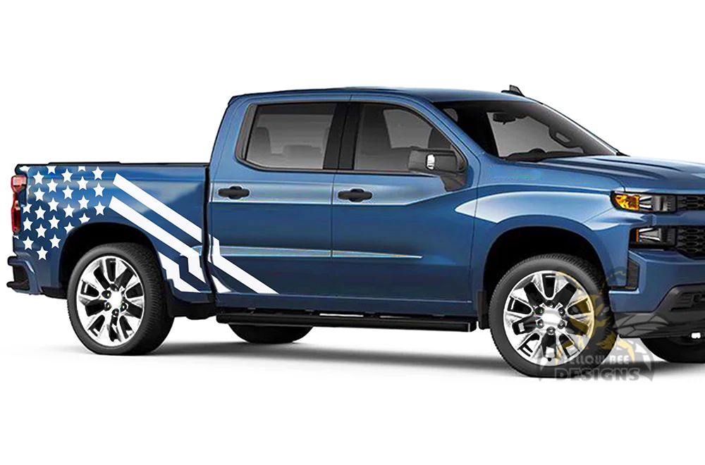 USA Flag Side Graphics Vinyl Decals Compatible with Chevrolet Silverado 1500 - Image 3