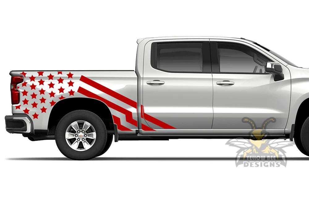 USA Flag Side Graphics Vinyl Decals Compatible with Chevrolet Silverado 1500 - Image 4