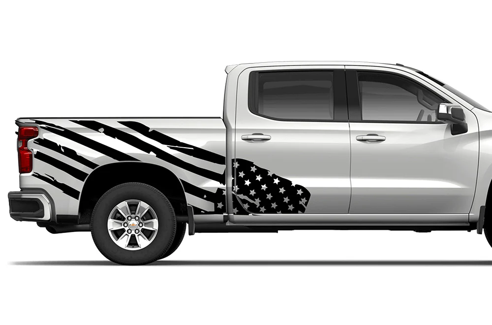 USA Flag Side Graphics Vinyl Decals Compatible with Chevrolet Silverado 1500 Crew Cab