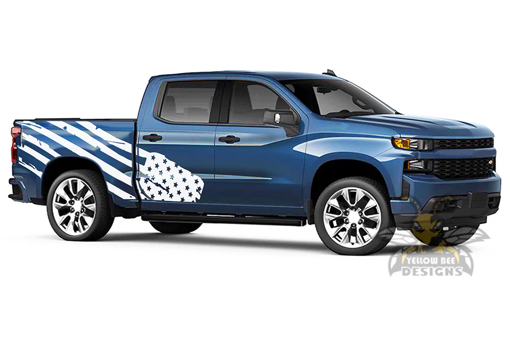 USA Flag Side Graphics Vinyl Decals Compatible with Chevrolet Silverado 1500 Crew Cab - Image 3