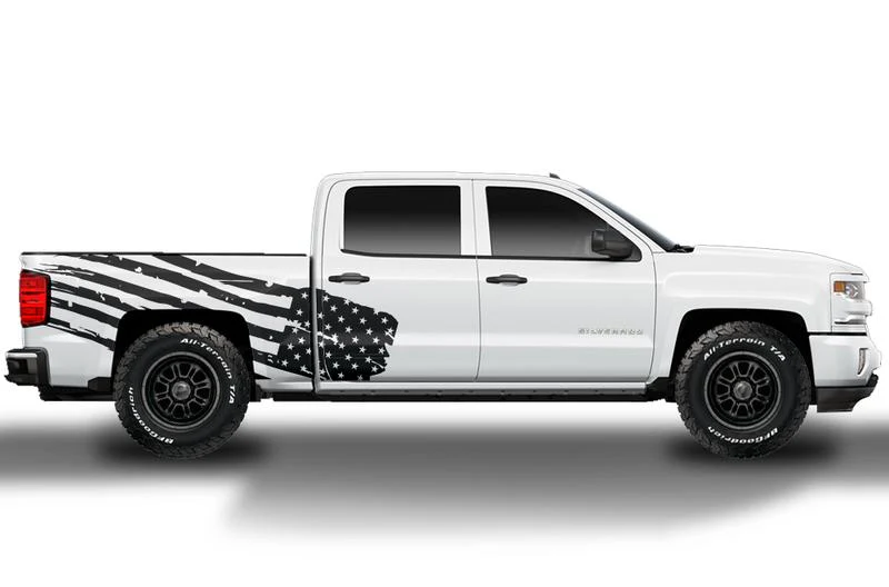 USA Flag Side Graphics Vinyl Decals Compatible with Chevrolet Silverado 1500 Crew Cab - Image 5