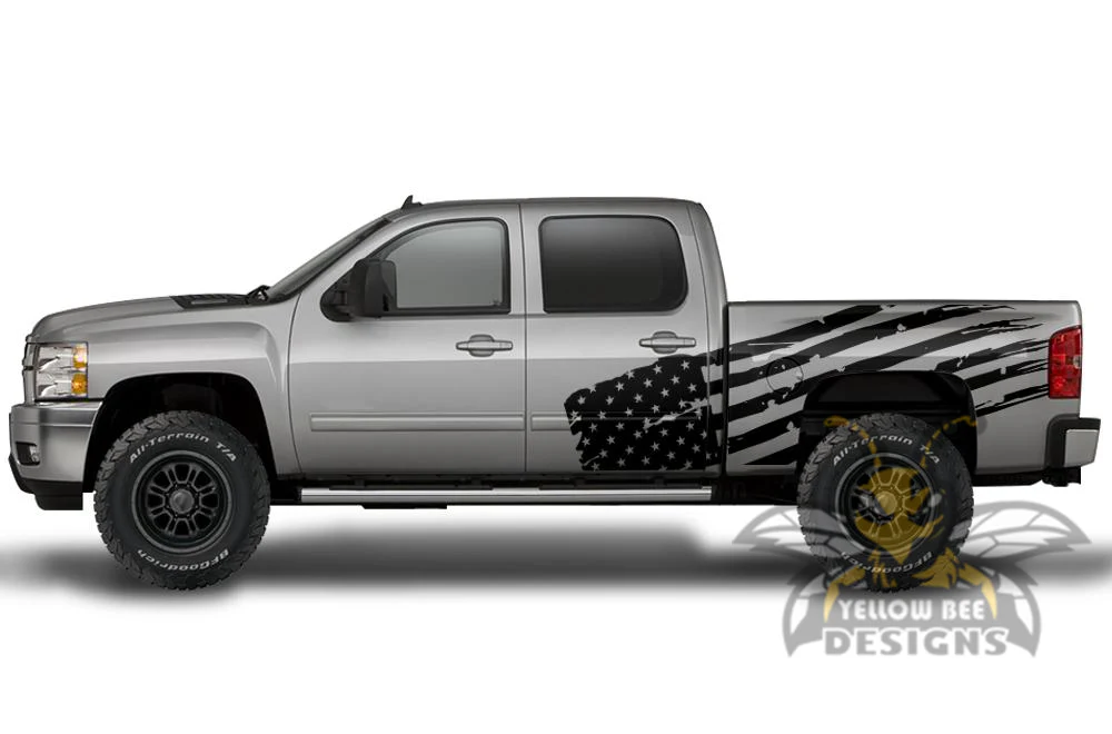 USA Flag Side Graphics Vinyl Decals Compatible with Chevrolet Silverado 1500 Crew Cab - Image 6