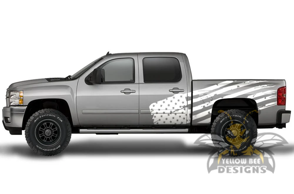 USA Flag Side Graphics Vinyl Decals Compatible with Chevrolet Silverado 1500 Crew Cab - Image 7