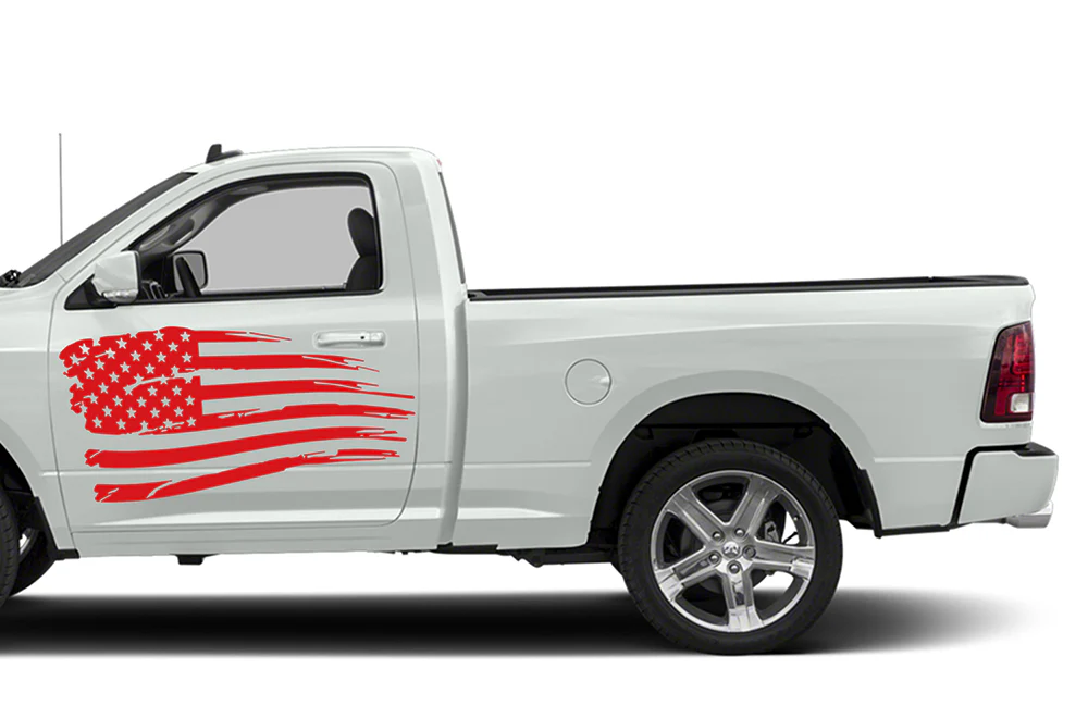 USA Flag Side Graphics Vinyl Decals Compatible with Dodge Ram Regular Cab 1500