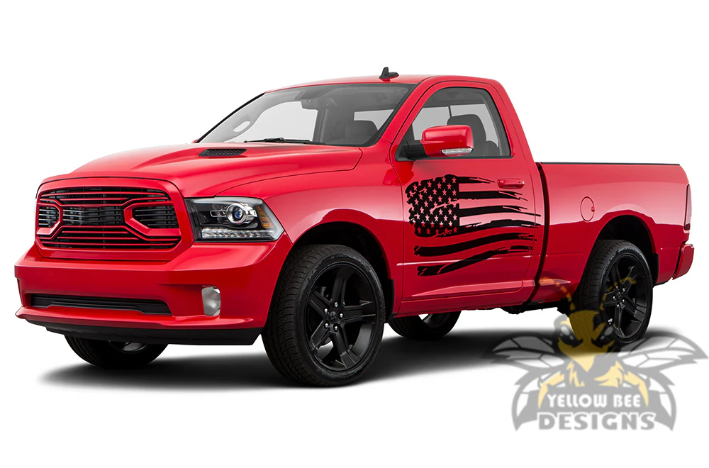 USA Flag Side Graphics Vinyl Decals Compatible with Dodge Ram Regular Cab 1500 - Image 2