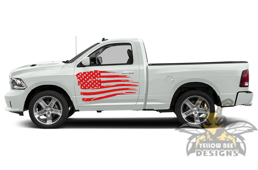 USA Flag Side Graphics Vinyl Decals Compatible with Dodge Ram Regular Cab 1500 - Image 3