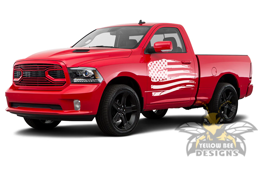 USA Flag Side Graphics Vinyl Decals Compatible with Dodge Ram Regular Cab 1500 - Image 4