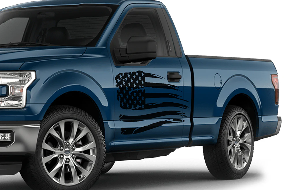USA Flag Side Graphics Vinyl Decals Compatible with Ford F150 Regular Cab