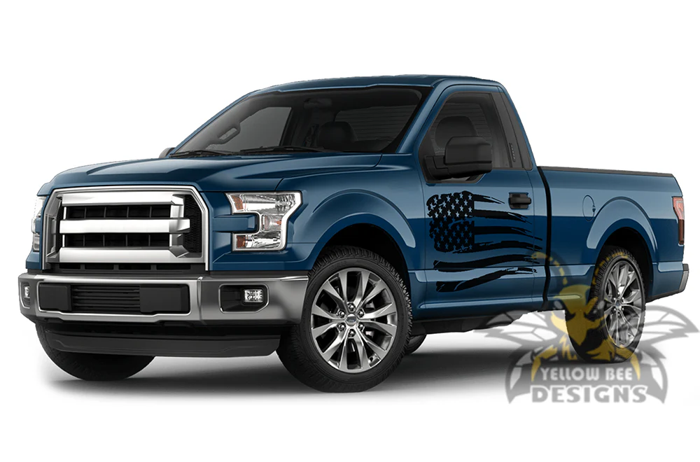 USA Flag Side Graphics Vinyl Decals Compatible with Ford F150 Regular Cab - Image 2