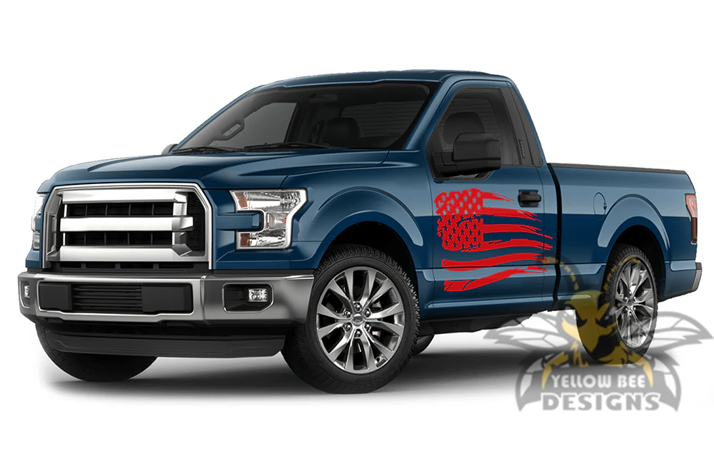 USA Flag Side Graphics Vinyl Decals Compatible with Ford F150 Regular Cab - Image 3