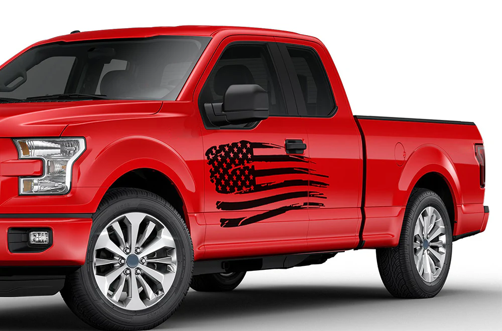 USA Flag Side Graphics Vinyl Decals Compatible with Ford F150 Super Cab 6.5''