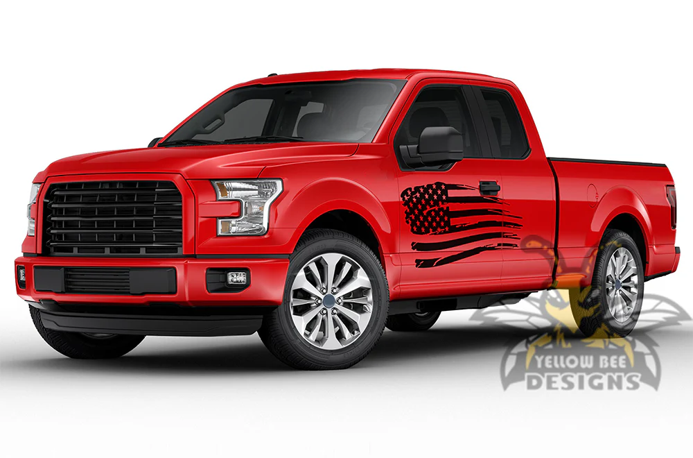 USA Flag Side Graphics Vinyl Decals Compatible with Ford F150 Super Cab 6.5'' - Image 2