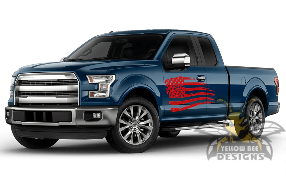 USA Flag Side Graphics Vinyl Decals Compatible with Ford F150 Super Cab 6.5'' - Image 3