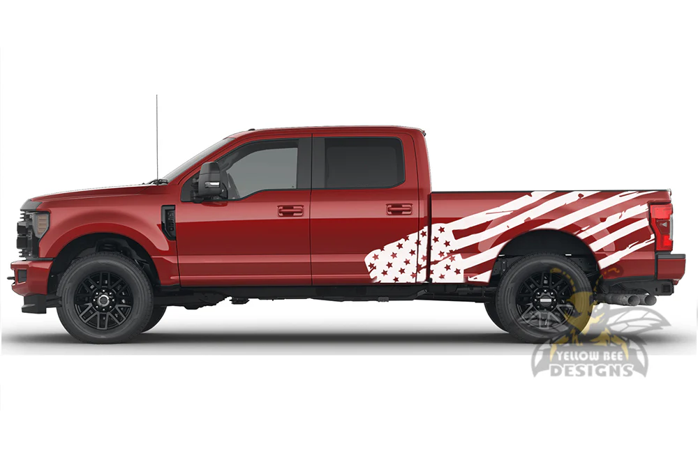 USA Flag Side Graphics Vinyl Decals Compatible with Ford F250 - Image 2