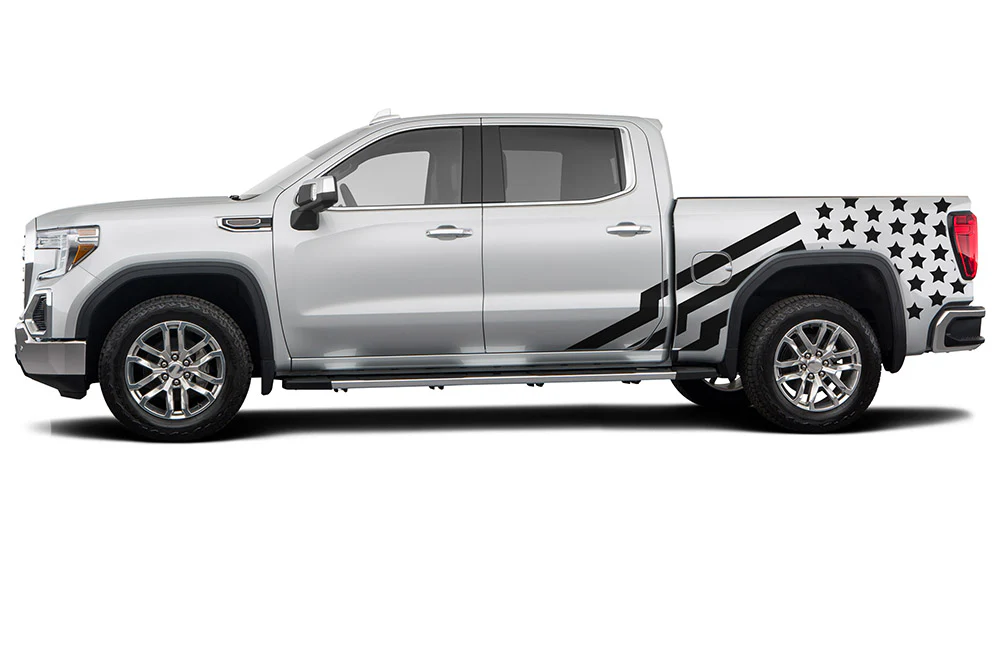 USA Flag side Graphics Vinyl Decals Compatible with GMC Sierra Crew Cab