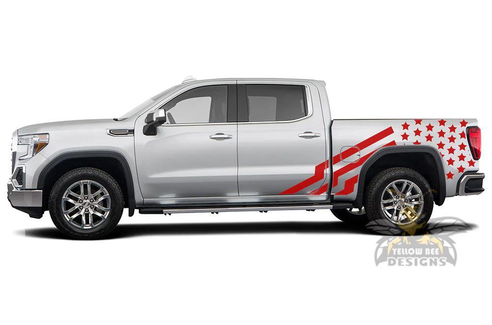 USA Flag side Graphics Vinyl Decals Compatible with GMC Sierra Crew Cab - Image 2