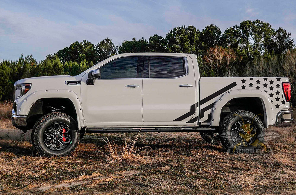 USA Flag side Graphics Vinyl Decals Compatible with GMC Sierra Crew Cab - Image 3