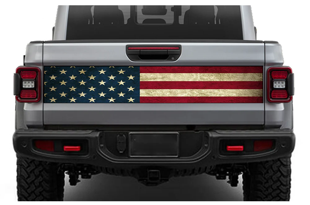 USA Flag Tailgate Door Decals Vinyl Compatible with Jeep JT Gladiator (8x53 inches)