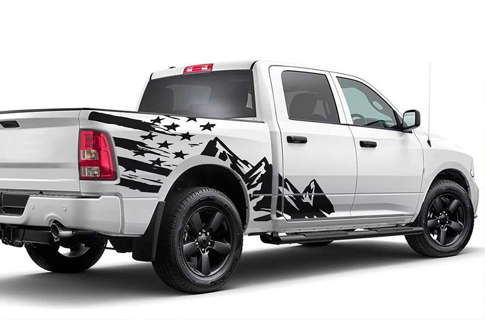 USA Mountains Graphics Vinyl Decals Compatible with Dodge Ram Crew Cab 1500