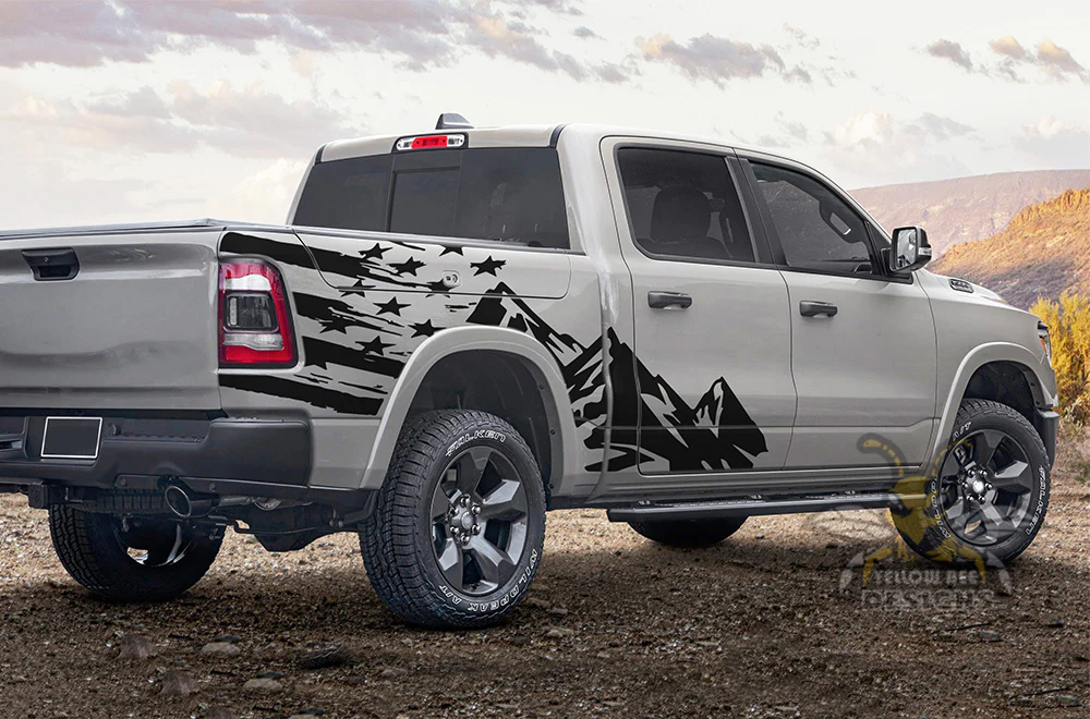 USA Mountains Graphics Vinyl Decals Compatible with Dodge Ram Crew Cab 1500 - Image 2