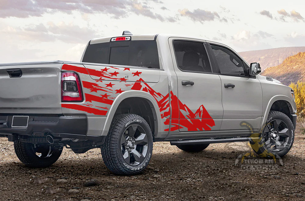 USA Mountains Graphics Vinyl Decals Compatible with Dodge Ram Crew Cab 1500 - Image 3