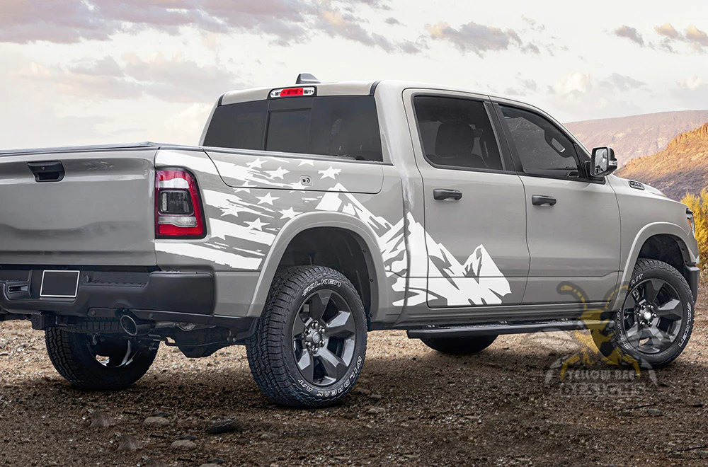 USA Mountains Graphics Vinyl Decals Compatible with Dodge Ram Crew Cab 1500 - Image 4