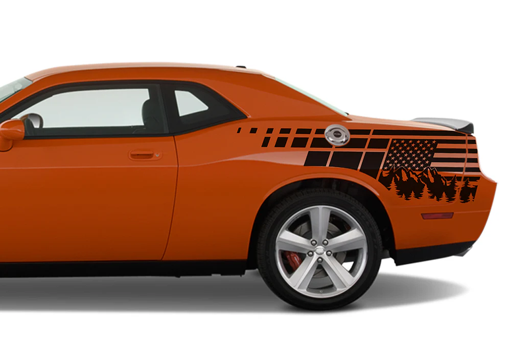 USA Mountains Side Graphics Vinyl Decals Compatible with Dodge Challenger