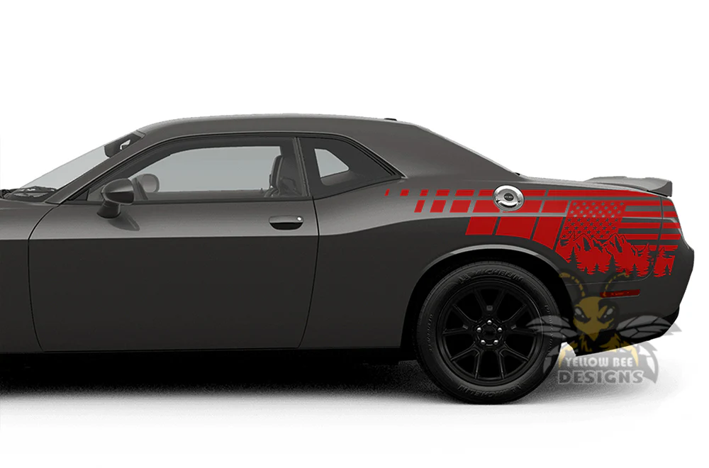 USA Mountains Side Graphics Vinyl Decals Compatible with Dodge Challenger - Image 2