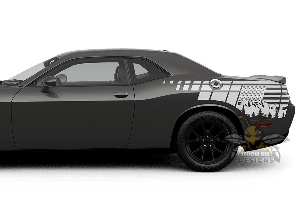 USA Mountains Side Graphics Vinyl Decals Compatible with Dodge Challenger - Image 3
