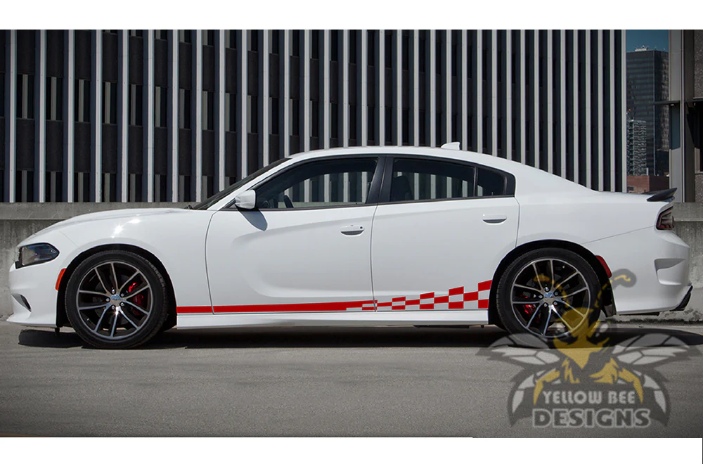 Wavy Flag Side Stripes Graphics Vinyl Decal Compatible with Dodge Charger - Image 3