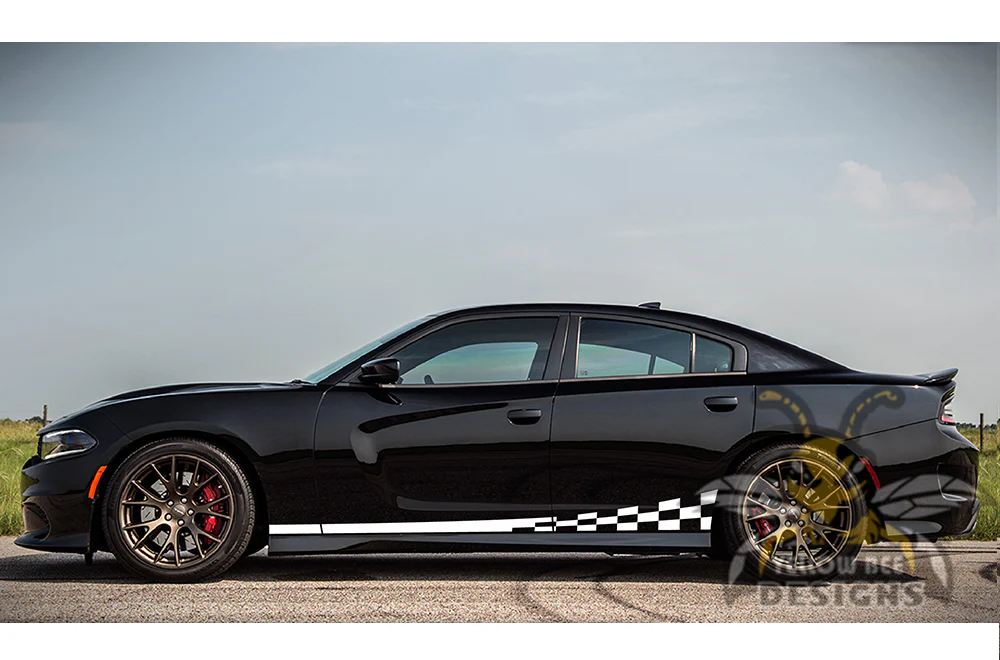 Wavy Flag Side Stripes Graphics Vinyl Decal Compatible with Dodge Charger - Image 4