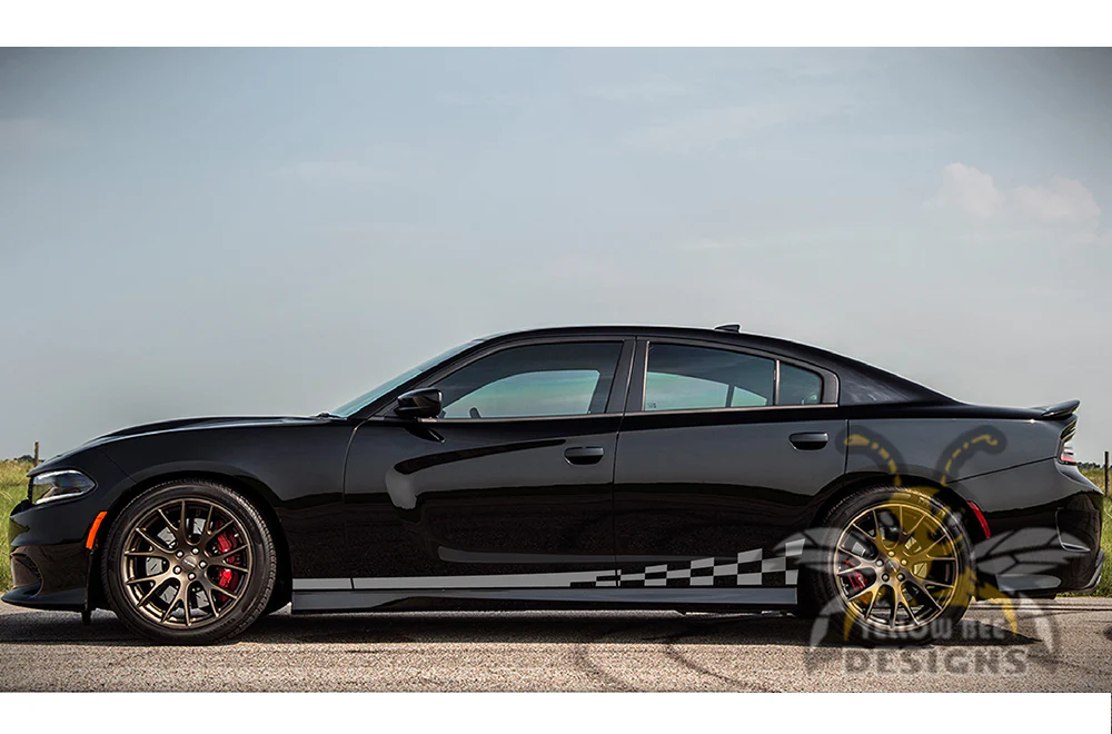Wavy Flag Side Stripes Graphics Vinyl Decal Compatible with Dodge Charger - Image 5