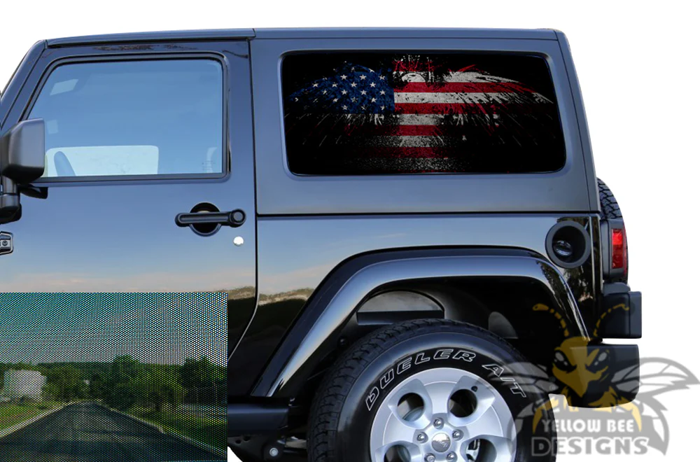 Window Perforated USA Eagle Decals Compatible with JK Wrangler